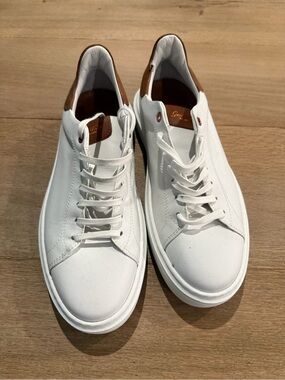 Men's White Leather Sneakers with Brown Heel Tab (Goodman brand)
